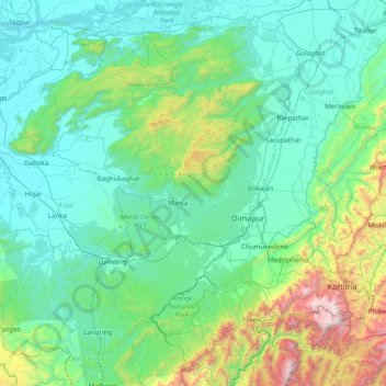 Karbi Anglong地形图、海拔、地势