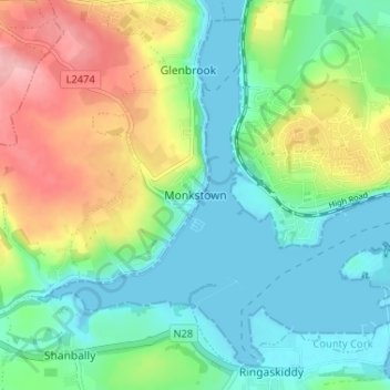 Monkstown地形图、海拔、地势