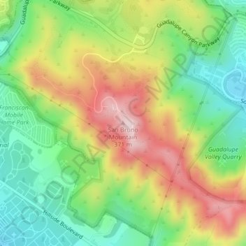 San Bruno Mountain地形图、海拔、地势