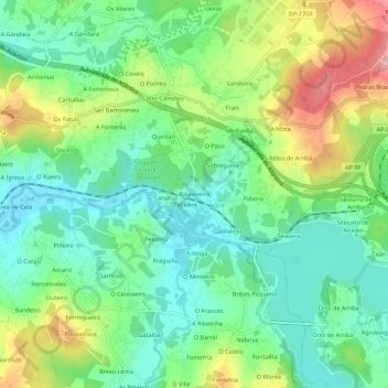 Balastreira地形图、海拔、地势
