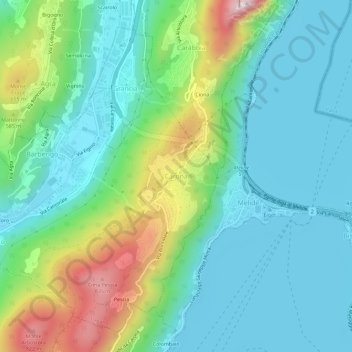 Carona地形图、海拔、地势