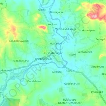 Kushalanagara地形图、海拔、地势