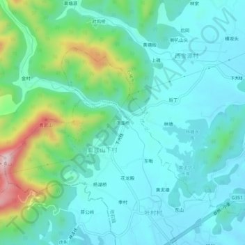汤溪桥地形图、海拔、地势