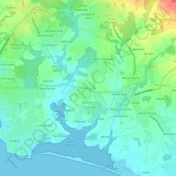 Menez Groas地形图、海拔、地势