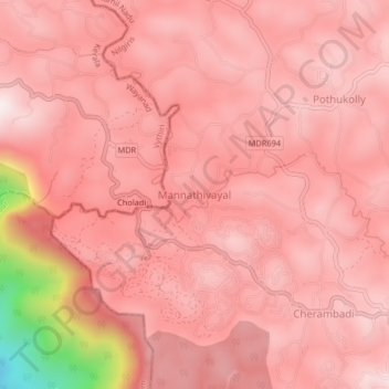 Mannathivayal地形图、海拔、地势