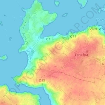 Menez ar Godez地形图、海拔、地势