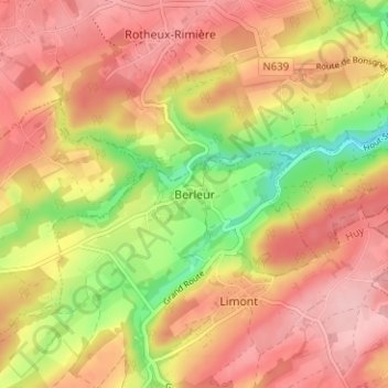 Berleur地形图、海拔、地势