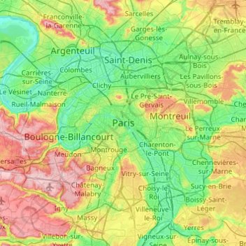 巴黎地形图、海拔、地势