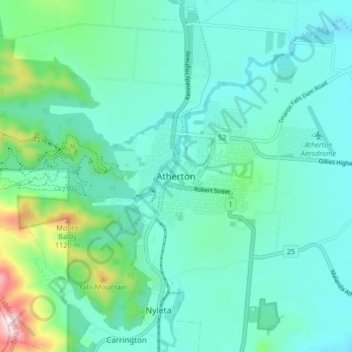 Atherton地形图、海拔、地势