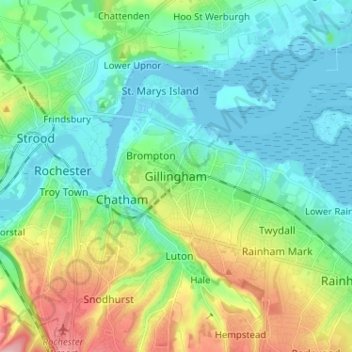 Gillingham地形图、海拔、地势
