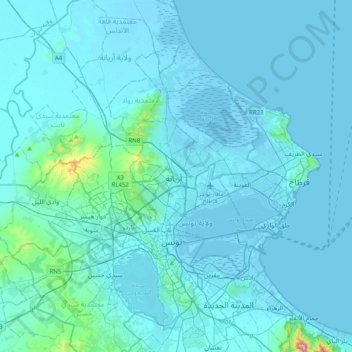 Ariana地形图、海拔、地势