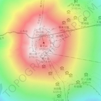 Asahidake地形图、海拔、地势
