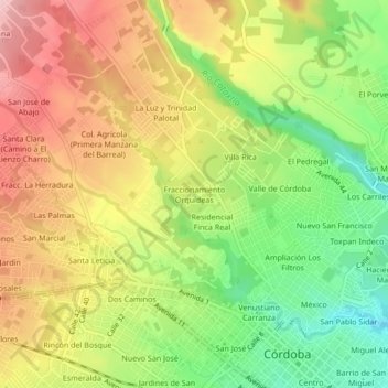 Fraccionamiento Orquídeas地形图、海拔、地势