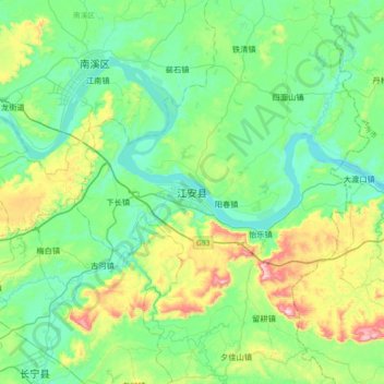 江安县地形图、海拔、地势