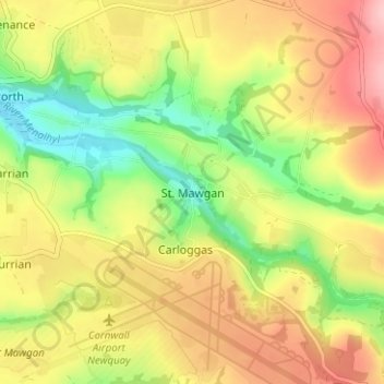 St. Mawgan地形图、海拔、地势