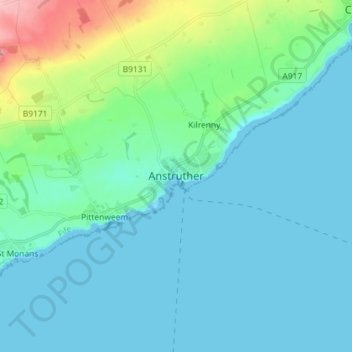 Anstruther地形图、海拔、地势