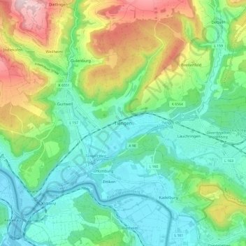 Tiengen地形图、海拔、地势