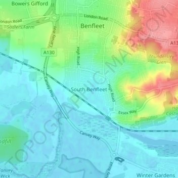 South Benfleet地形图、海拔、地势