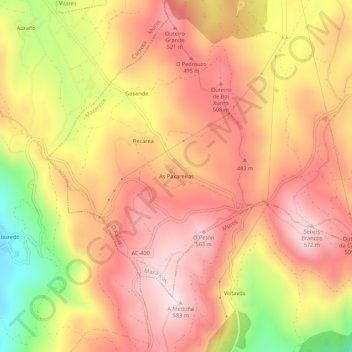 As Paxareiras地形图、海拔、地势