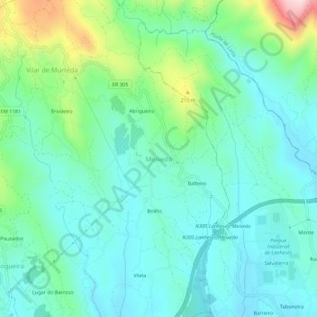 Meixedo地形图、海拔、地势