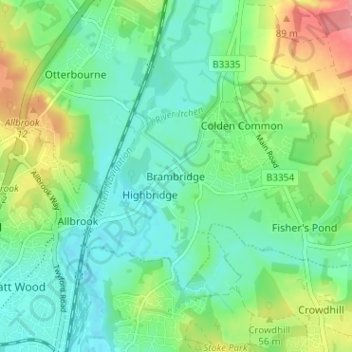 Brambridge地形图、海拔、地势