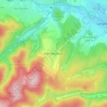 Oehrenstock地形图、海拔、地势