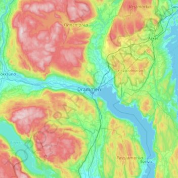 Drammen地形图、海拔、地势