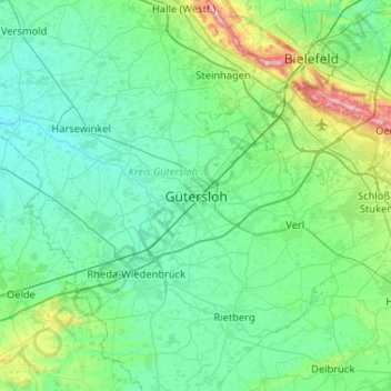 Gütersloh地形图、海拔、地势
