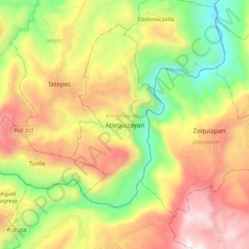 Atlequizayan地形图、海拔、地势