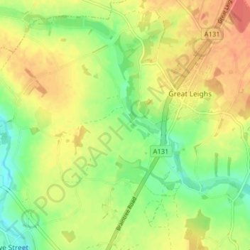 Little Leighs地形图、海拔、地势