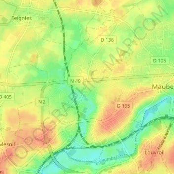 Douzies地形图、海拔、地势