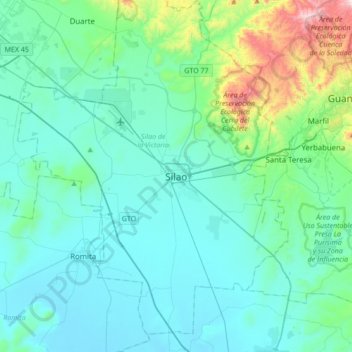 Silao地形图、海拔、地势