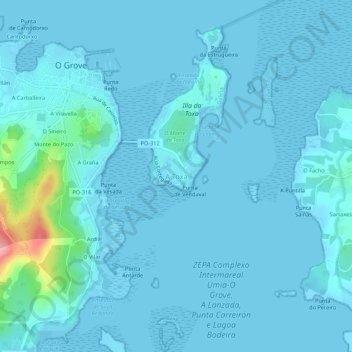 La Toja地形图、海拔、地势