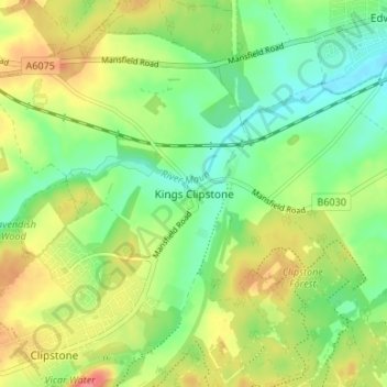 Kings Clipstone地形图、海拔、地势