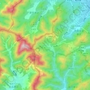 龙井村地形图、海拔、地势