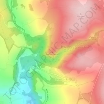 Dewerstone Rock地形图、海拔、地势