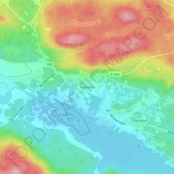 Hassela地形图、海拔、地势