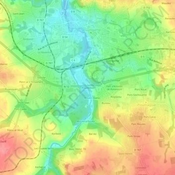 Roudedou地形图、海拔、地势