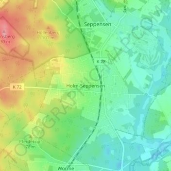 Holm-Seppensen地形图、海拔、地势