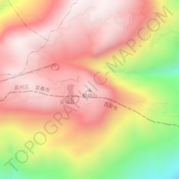 明月山地形图、海拔、地势