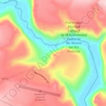 Cueva de los Manos Pintadas地形图、海拔、地势