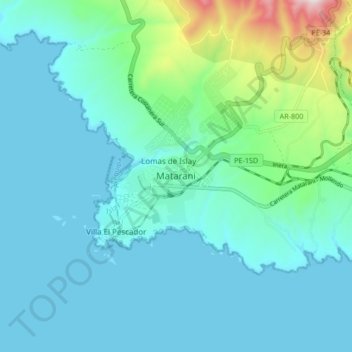 Matarani地形图、海拔、地势