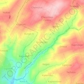 Kamungei地形图、海拔、地势