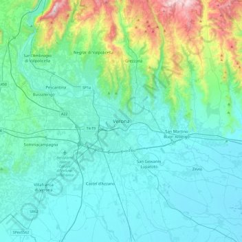 Vérone地形图、海拔、地势