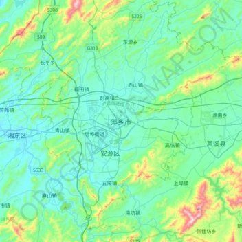 萍乡市地形图、海拔、地势