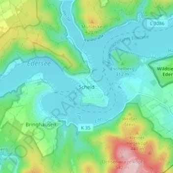 Scheid地形图、海拔、地势