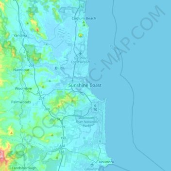 Maroochydore地形图、海拔、地势