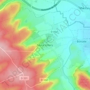 Mont-Villers地形图、海拔、地势