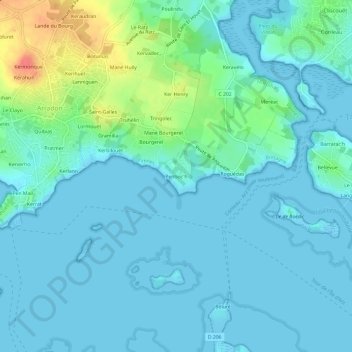 Penboc'h地形图、海拔、地势