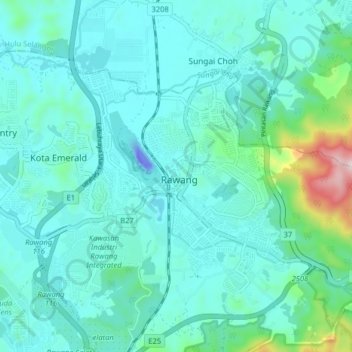 Rawang地形图、海拔、地势